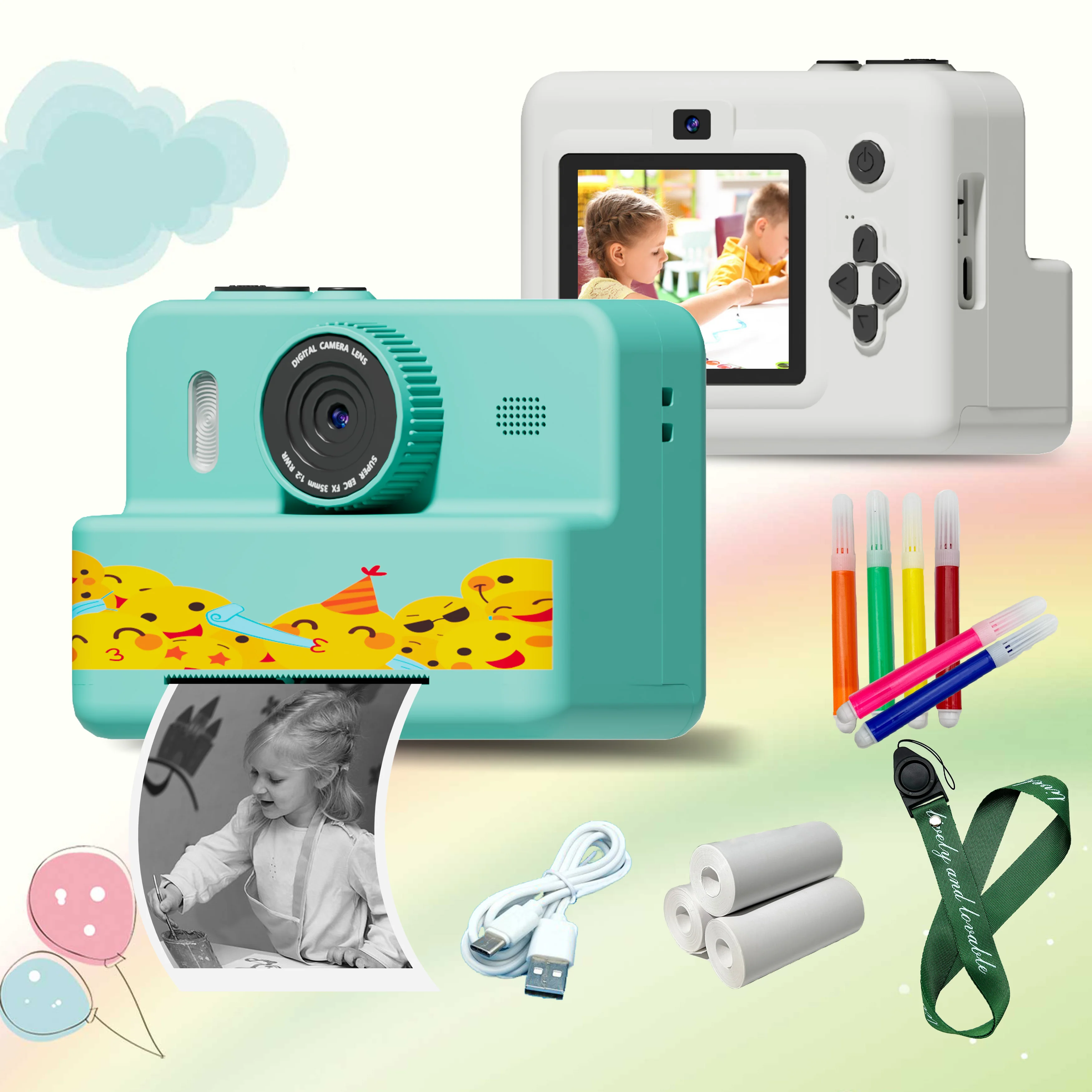 Kids Instant Print Digital Camera with 3 Rolls of Thermal Paper & Colored Pencils,portable camera,kids gift for 4+ ages,inkless,
Kids Instant Print Digital Camera with 3 Rolls of Thermal Paper & Colored Pencils,portable camera,kids gift for 4+ ages,inkless,