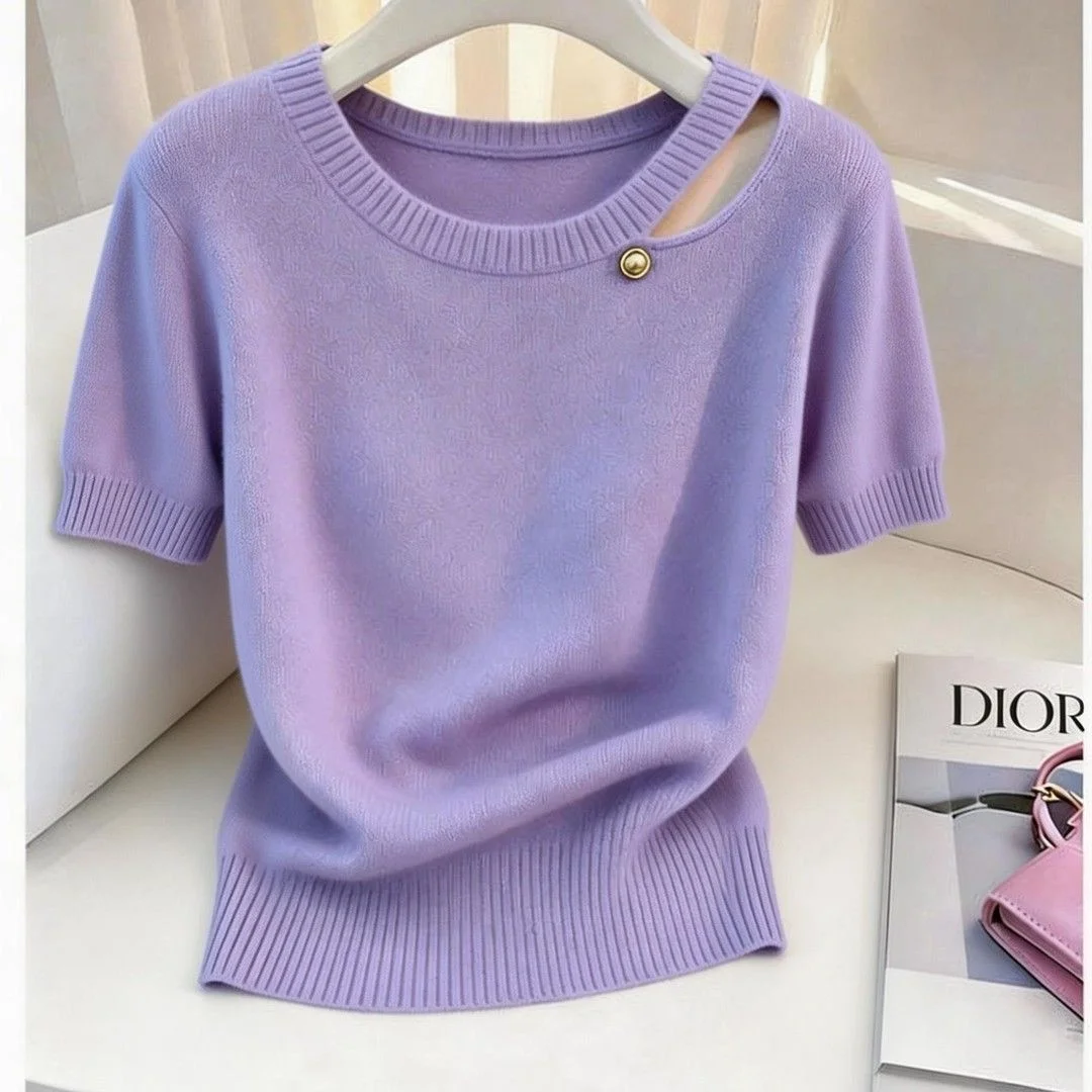 Unique Summer Knitted Hollow out Short Sleeve Slim Fit Women's Top Elegant Fashionable Breathable Comfortable Casual Tee
Unique Summer Knitted Hollow out Short Sleeve Slim Fit Women's Top Elegant Fashionable Breathable Comfortable Casual Tee