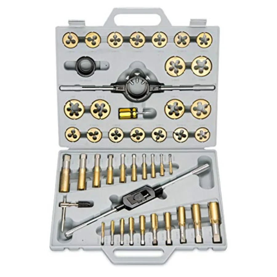 NEIKO 00916A Pro-Grade Large-Diameter Titanium Tap Die Set, High-Quality Thread-Repair Kit, 45-Piece Set
NEIKO 00916A Pro-Grade Large-Diameter Titanium Tap Die Set, High-Quality Thread-Repair Kit, 45-Piece Set