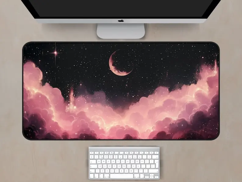 Pink Cloud and Moon Desk Mats, Moon Mouse Pad, Pink Mouse Pads, Office Gaming Desk Decoration Mat, A Perfect Gift for Friends. 
Pink Cloud and Moon Desk Mats, Moon Mouse Pad, Pink Mouse Pads, Office Gaming Desk Decoration Mat, A Perfect Gift for Friends.
