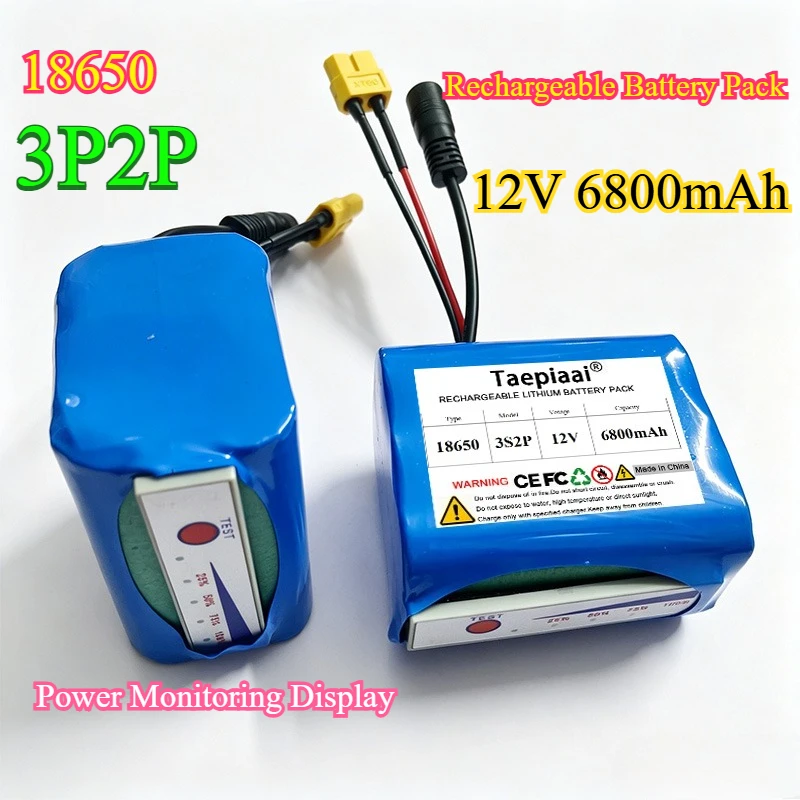 12V 6800mAh 3S2P 18650 Lithium-ion Battery Pack Rechargeable With Power Monitoring Display & BMS Protection EU Charger XT60 DC
12V 6800mAh 3S2P 18650 Lithium-ion Battery Pack Rechargeable With Power Monitoring Display & BMS Protection EU Charger XT60 DC