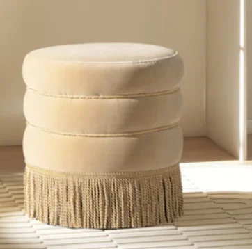 Edward 17.5" Round Upholstered Ottoman with Bullion Fringe, Fawn Brown
Edward 17.5" Round Upholstered Ottoman with Bullion Fringe, Fawn Brown