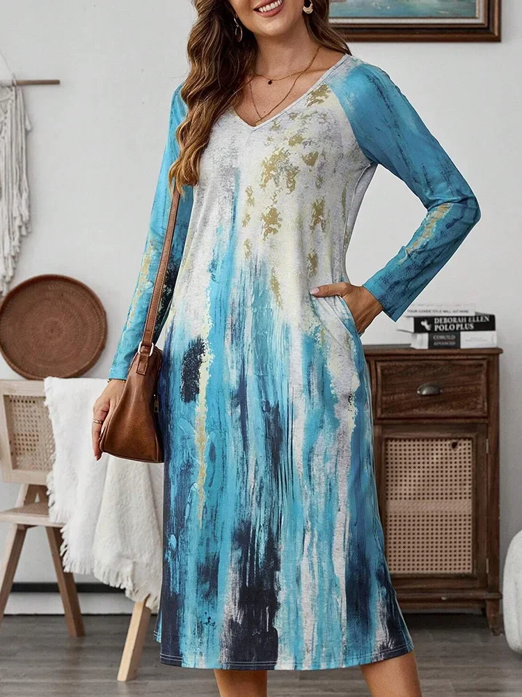 2024 New Autumn Winter Fashion Dress for Women Streetwear Vintage Casual Dresses Tie Dye Loose Long Sleeve V Neck Midi Dresses
2024 New Autumn Winter Fashion Dress for Women Streetwear Vintage Casual Dresses Tie Dye Loose Long Sleeve V Neck Midi Dresses