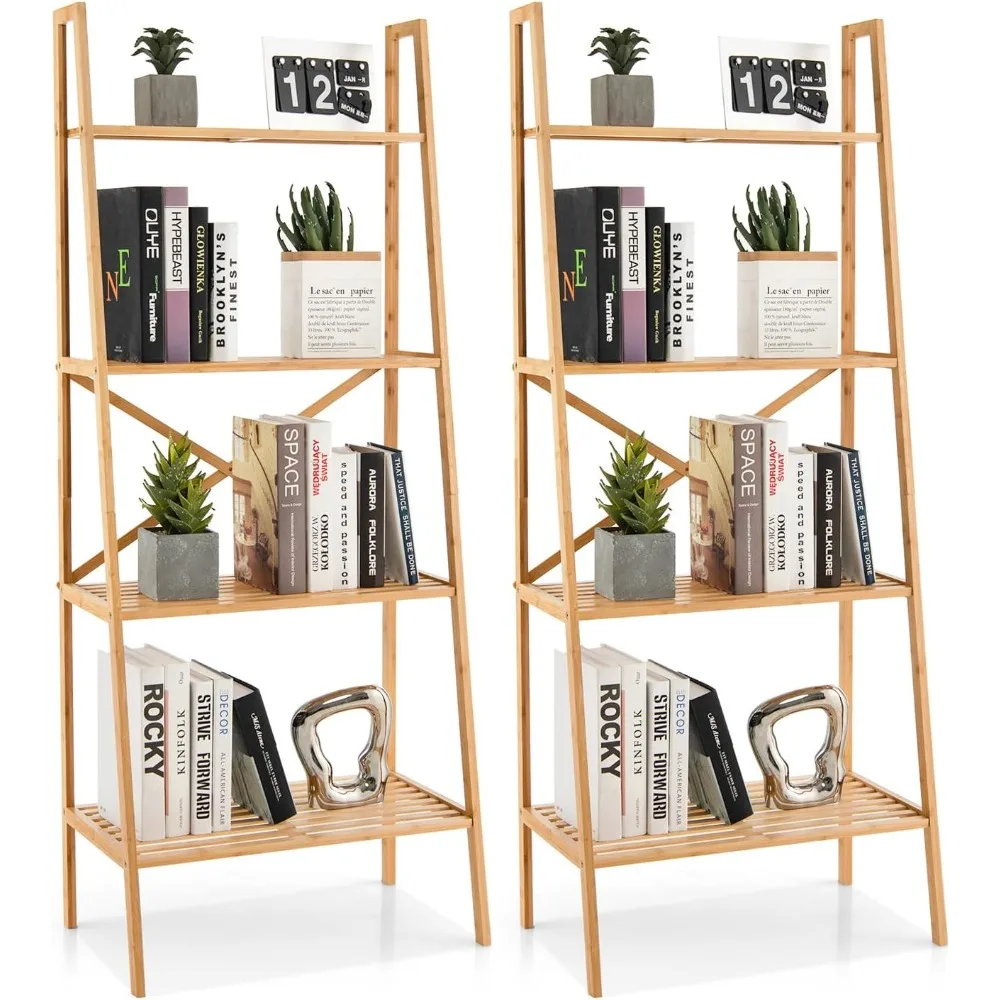 4-Tier Bamboo Bookshelf Set of 2, Indoor Free Standing Plant Stand Display Rack w/Anti-Tipping Device, Corner Bamboo Ladder
4-Tier Bamboo Bookshelf Set of 2, Indoor Free Standing Plant Stand Display Rack w/Anti-Tipping Device, Corner Bamboo Ladder