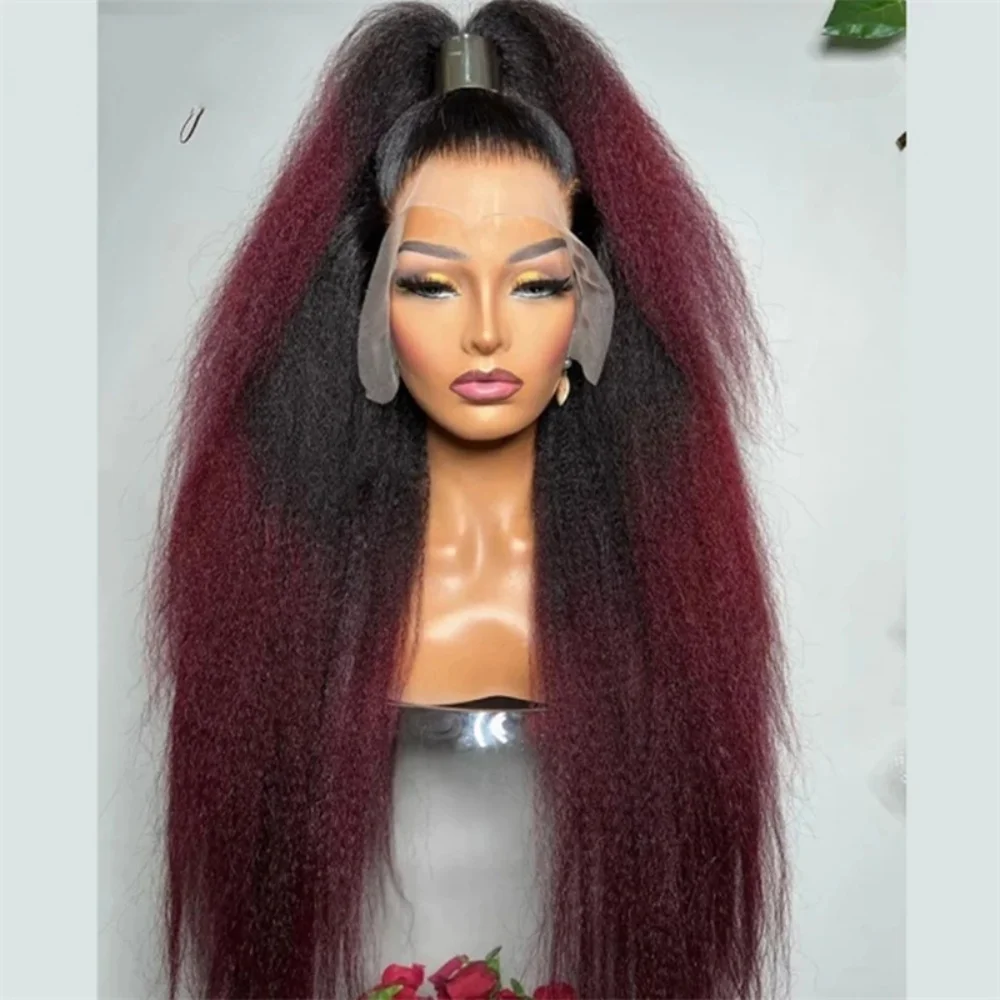 Glueless 26Inch 180%Density Ombre 99j Kinky Straight 13*4*1 Lace Front Wigs For Women With Baby Hair Synthetic Fiber Daily Wigs
Glueless 26Inch 180%Density Ombre 99j Kinky Straight 13*4*1 Lace Front Wigs For Women With Baby Hair Synthetic Fiber Daily Wigs