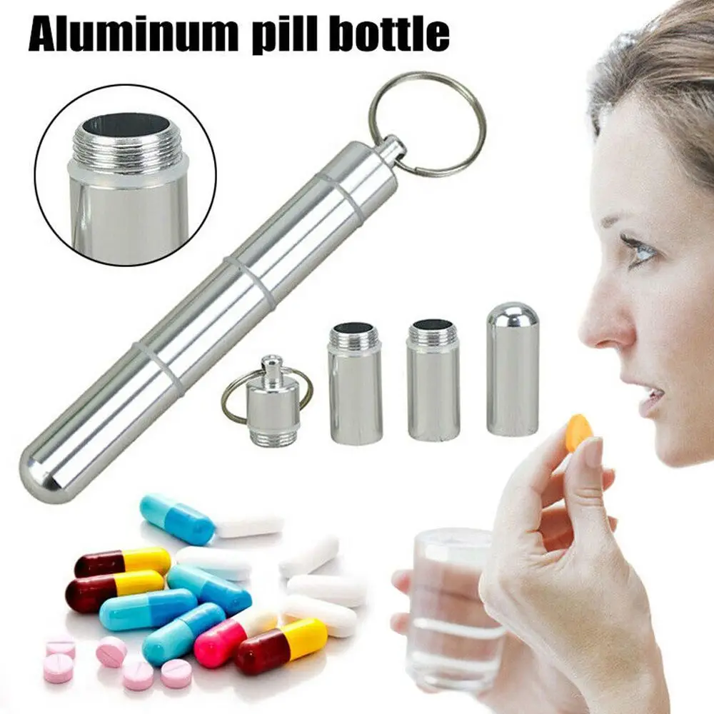 Outdoor With Keychain Pocket Capsule Shape Pill Bottle Aluminum Alloy Pill Container Pill Box Medicine Case Organizer Box
Outdoor With Keychain Pocket Capsule Shape Pill Bottle Aluminum Alloy Pill Container Pill Box Medicine Case Organizer Box