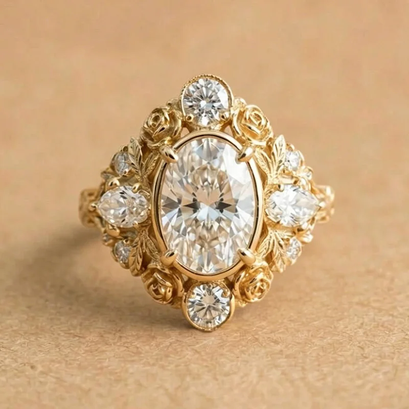 Vintage Glossy Relief Rose flower Elliptical inlay Diamonds rings for women Exquisite Roll Grass Pattern Wedding Jewelry Gift
Vintage Glossy Relief Rose flower Elliptical inlay Diamonds rings for women Exquisite Roll Grass Pattern Wedding Jewelry Gift