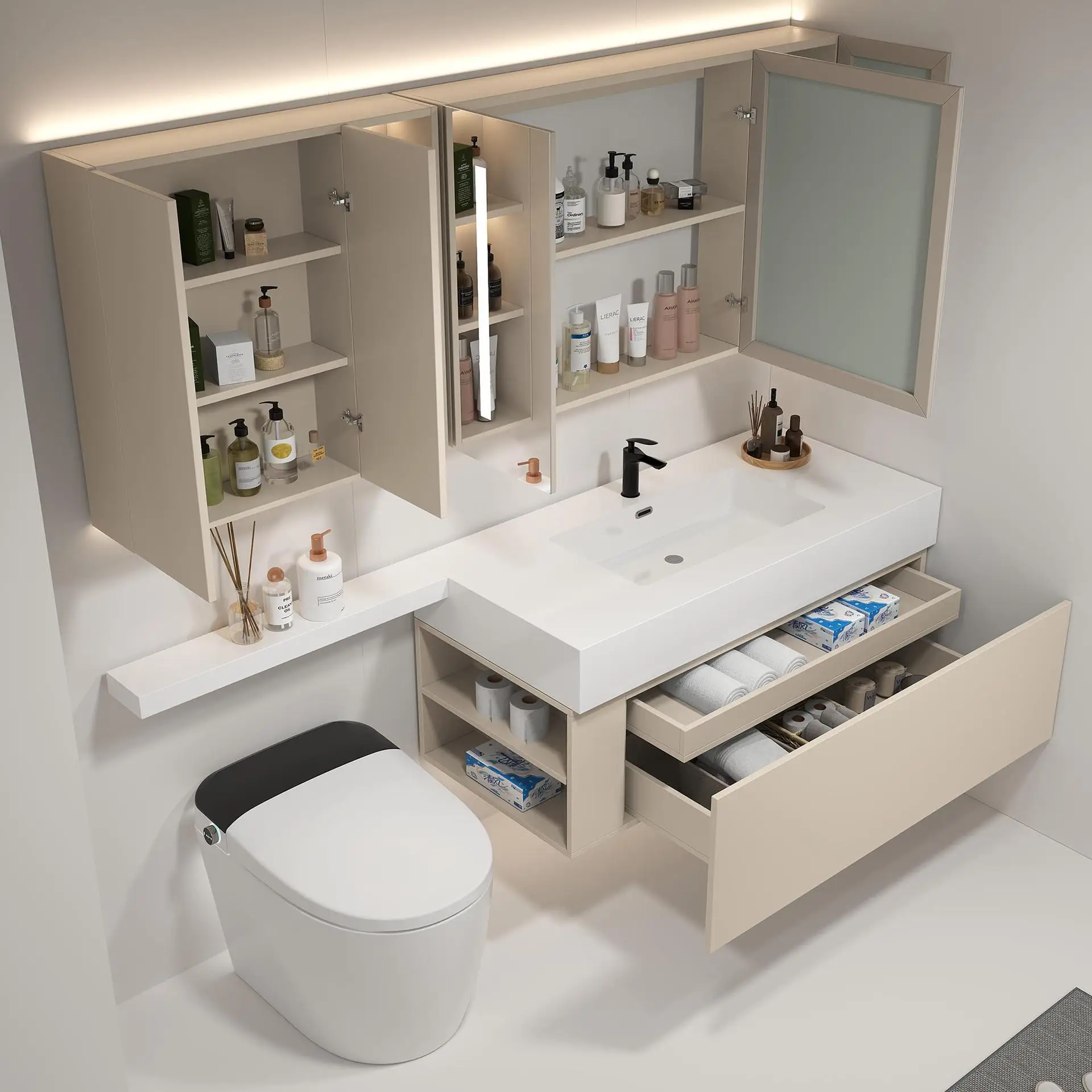 Bathroom wash basin cabinet combined rubber wood wash table rock slab ceramic seamless wall-mounted smart mirror
Bathroom wash basin cabinet combined rubber wood wash table rock slab ceramic seamless wall-mounted smart mirror