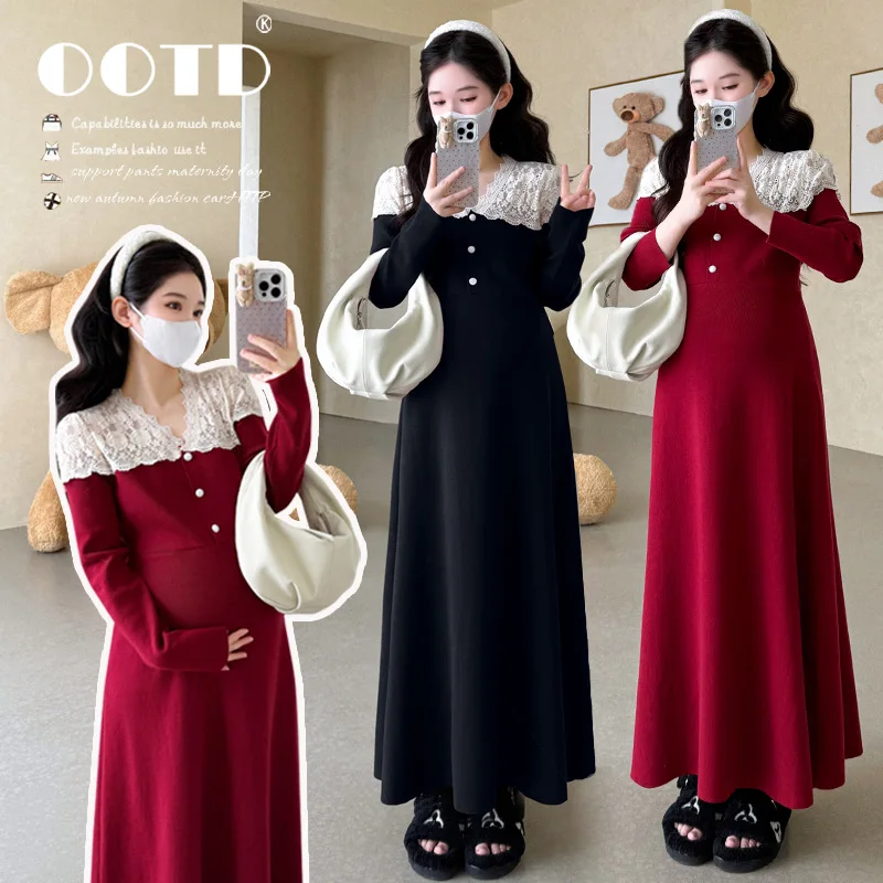 2025 Elegant French Style Pregnancy Dress Autumn Black Knit Lace Trim Dress Sophisticated Chic Comfortable Maternity Wear
2025 Elegant French Style Pregnancy Dress Autumn Black Knit Lace Trim Dress Sophisticated Chic Comfortable Maternity Wear