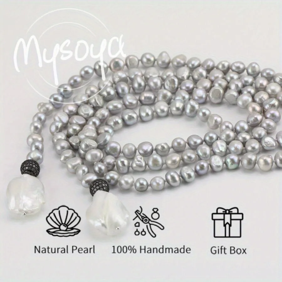 MYSOYA 7-8mm Natural Gray Freshwater Baroque Pearl Long Necklace For Women Amd Men With Gift Box Birthday Wedding Jewelry Gift
MYSOYA 7-8mm Natural Gray Freshwater Baroque Pearl Long Necklace For Women Amd Men With Gift Box Birthday Wedding Jewelry Gift