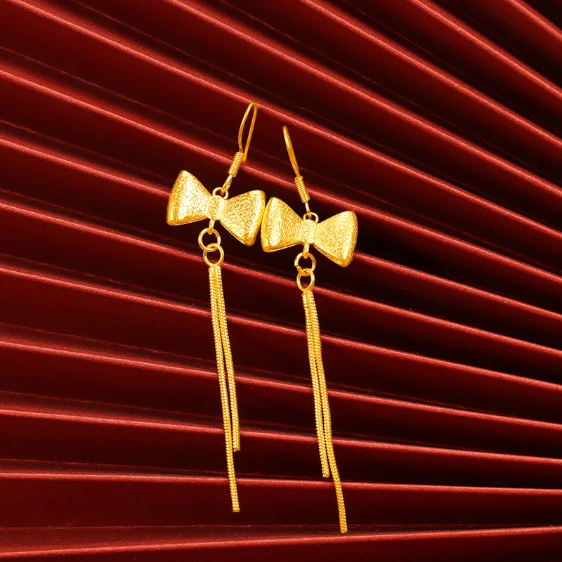 Luxury 24K 9999 Pure Gold real gold Women's Bow Ear Hook Tassel Drop Earrings
Luxury 24K 9999 Pure Gold real gold Women's Bow Ear Hook Tassel Drop Earrings