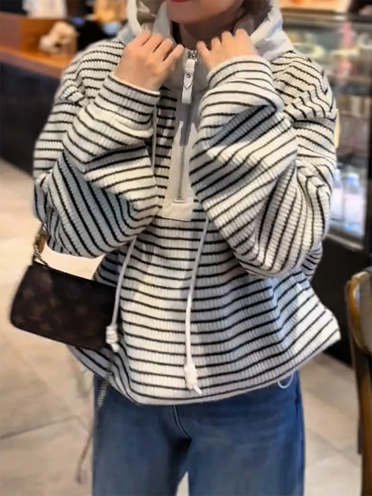 Korean Sle Lazy Striped Hooded Knitwear Autumn Winter New Large Size Ele Versatile Anti-Aging Top for Women
Korean Sle Lazy Striped Hooded Knitwear Autumn Winter New Large Size Ele Versatile Anti-Aging Top for Women