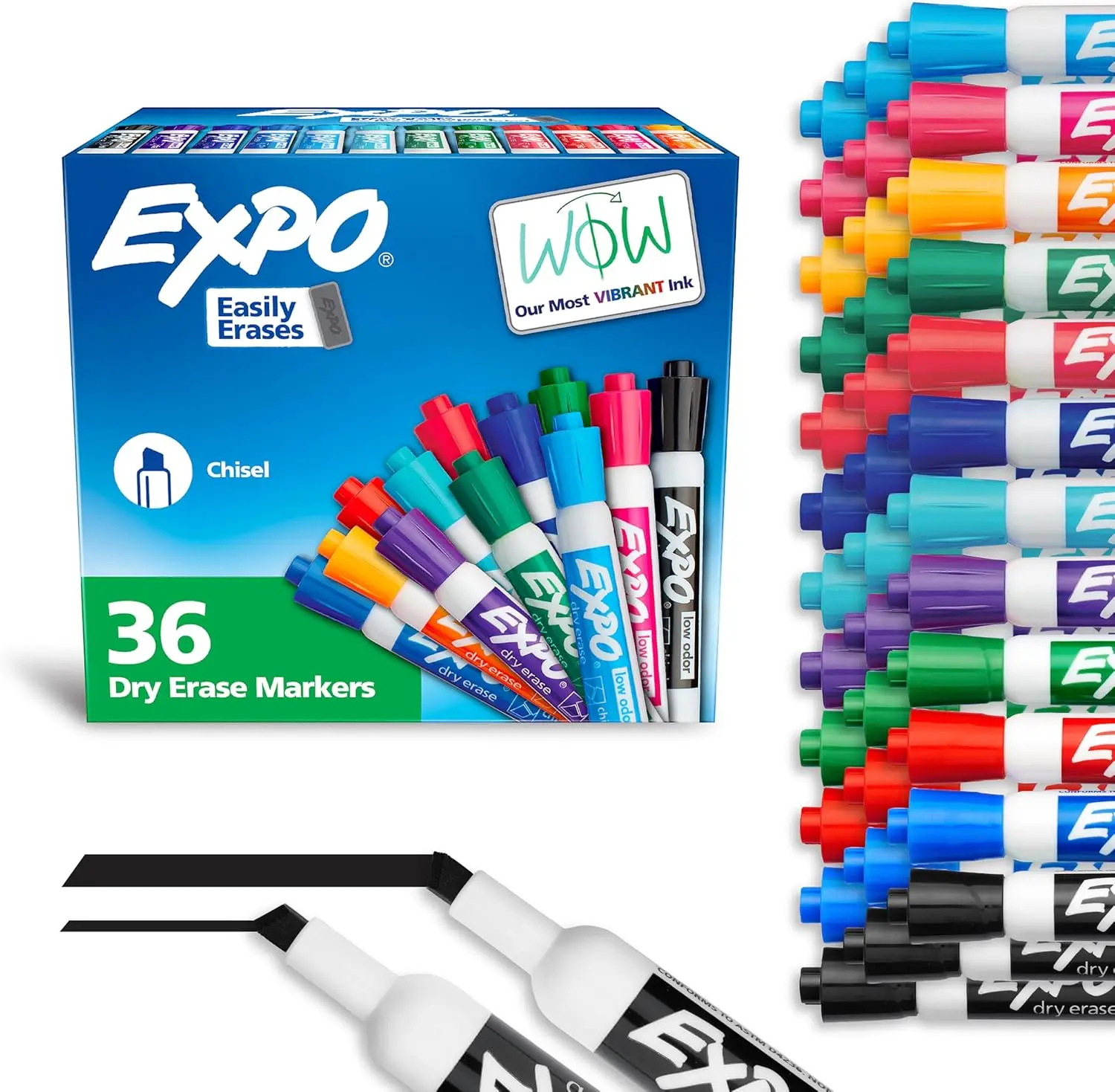 Dry Erase Markers, Low Odor, Assorted Colors, Chisel Tip, 36 Pack
Dry Erase Markers, Low Odor, Assorted Colors, Chisel Tip, 36 Pack
