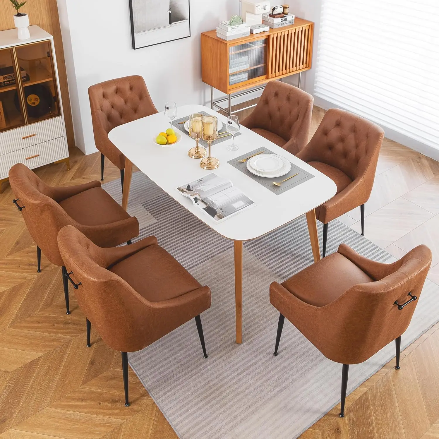 Modern Dining Chairs Set of 6, Mid Century Kitchen Chairs with 5.12” Cushions and Metal Legs, Upholstered Dining, Customized
Modern Dining Chairs Set of 6, Mid Century Kitchen Chairs with 5.12” Cushions and Metal Legs, Upholstered Dining, Customized