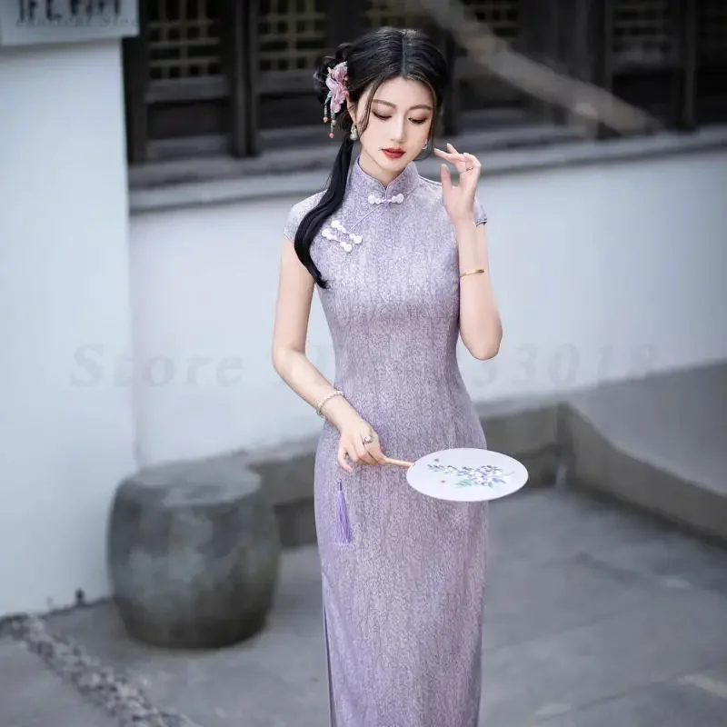 Traditional Chinese Long Cheongsam Elegant Classic Female Qipao Lady Summer Sleeveless Dress Printed Vestidos Evening Party Gown
Traditional Chinese Long Cheongsam Elegant Classic Female Qipao Lady Summer Sleeveless Dress Printed Vestidos Evening Party Gown