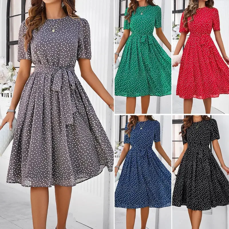 Elegant Office Lady Lace Up Dress Women Casual Short Sleeved Women's Dress 2024 Spring Summer New Polo Dot Printed Dress Up
Elegant Office Lady Lace Up Dress Women Casual Short Sleeved Women's Dress 2024 Spring Summer New Polo Dot Printed Dress Up