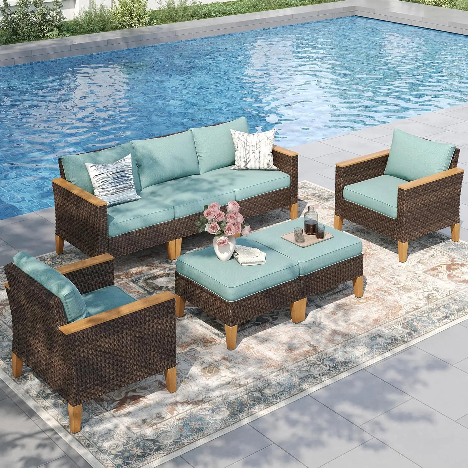 7pc Wicker Patio Sectional Set Cushioned Sofa Chair Ottoman Outdoor, Custom
7pc Wicker Patio Sectional Set Cushioned Sofa Chair Ottoman Outdoor, Custom