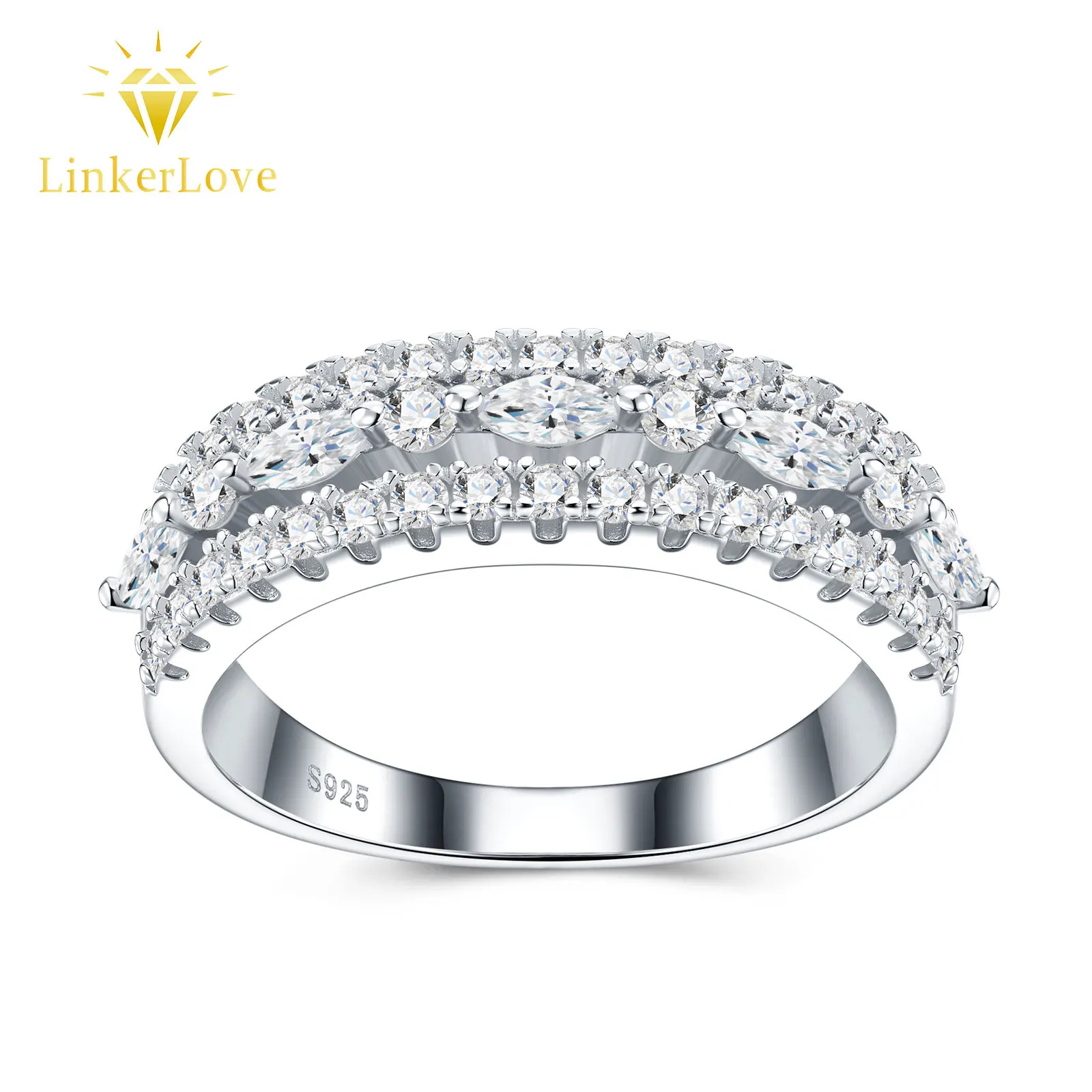 LinkerLove S925 Silver Moissanite Ring Marquise Cut Three Row Pave Set Ring Eternity Wedding Band Luxury Jewelry Gift for Women
LinkerLove S925 Silver Moissanite Ring Marquise Cut Three Row Pave Set Ring Eternity Wedding Band Luxury Jewelry Gift for Women