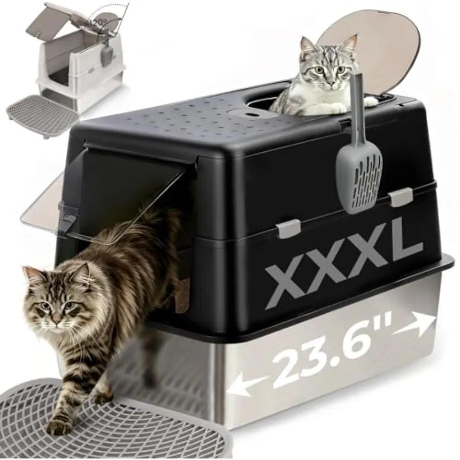 Extra Large Stainless Steel Cat Litter Box with 120° Lid for Multiple Cats, Enclosed Top Entry Litter Box High-Sided Anti-Leak,
Extra Large Stainless Steel Cat Litter Box with 120° Lid for Multiple Cats, Enclosed Top Entry Litter Box High-Sided Anti-Leak,