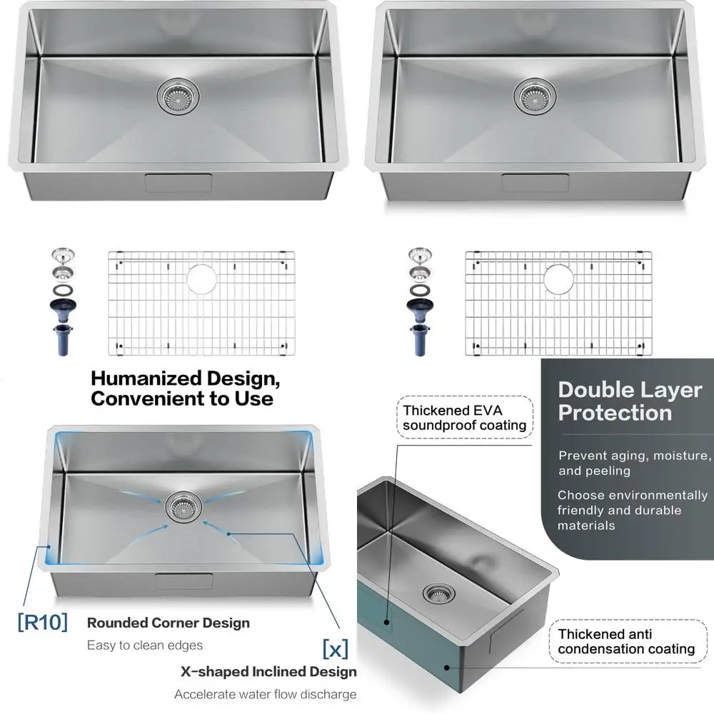 Встраиваемая кухонная мойка из нержавеющей стали 16-го калибра, 32 x 19 x 9 дюймов, с глубокой одинарной чашей и комплектом аксессуаров
Встраиваемая кухонная мойка из нержавеющей стали 16-го калибра, 32 x 19 x 9 дюймов, с глубокой одинарной чашей и комплектом аксессуаров