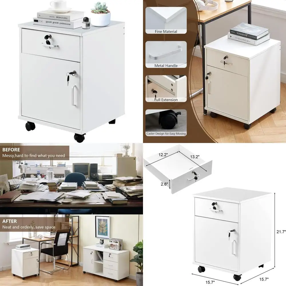 Secure Wooden Under-Desk File Cabinet with Lockable Drawer and Door, Mobile Storage for Home Office (White)
Secure Wooden Under-Desk File Cabinet with Lockable Drawer and Door, Mobile Storage for Home Office (White)