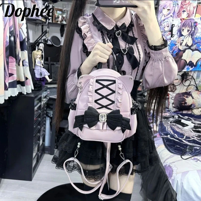 Dophee Original Subculture School Students Backpack Sweet Cat Ear PU Leather Travel Bags Beads Bow Women Capacity Backpacks
Dophee Original Subculture School Students Backpack Sweet Cat Ear PU Leather Travel Bags Beads Bow Women Capacity Backpacks