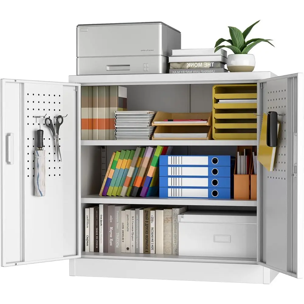 White Steel Garage Storage Cabinet with Pegboard and Adjustable Shelves, Home Office School Use
White Steel Garage Storage Cabinet with Pegboard and Adjustable Shelves, Home Office School Use