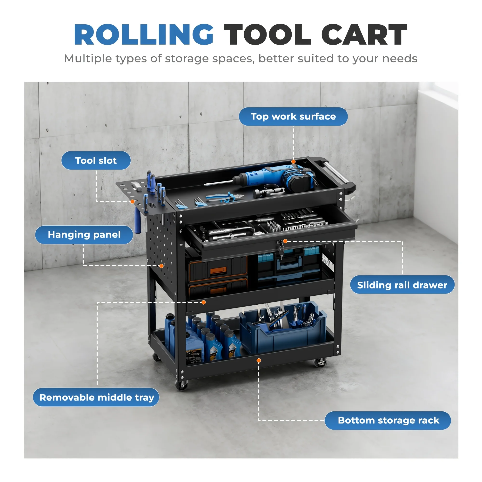 3-layer Tool Storage Cart, Rolling Tool Cart, Heavy-duty Practical Wheels, Industrial Machinery Trolley with Drawers And Nail Boards, for Tool Storage, Warehouse, Garage
3-layer Tool Storage Cart, Rolling Tool Cart, Heavy-duty Practical Wheels, Industrial Machinery Trolley with Drawers And Nail Boards, for Tool Storage, Warehouse, Garage