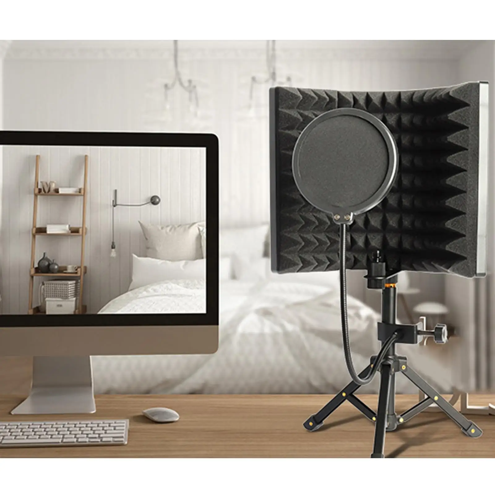 Microphone Isolation Screen with Tripod Stand Adjustable for Recording Condenser
Microphone Isolation Screen with Tripod Stand Adjustable for Recording Condenser