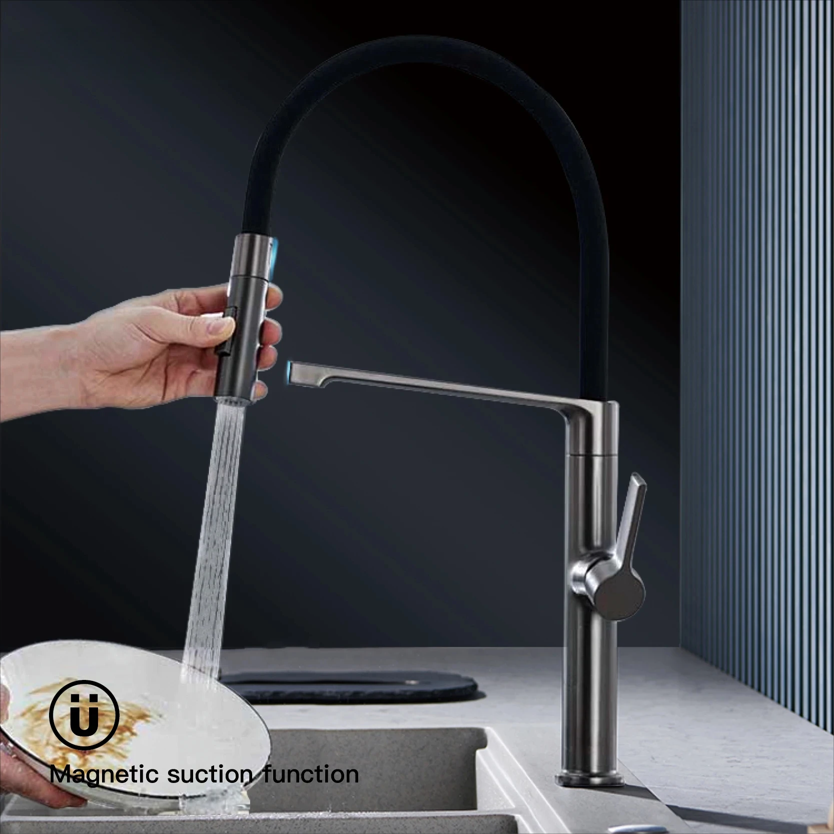 Luxury gun gray kitchen faucet simple magnetic suction design single hole single handle cold and hot dual control sink faucet
Luxury gun gray kitchen faucet simple magnetic suction design single hole single handle cold and hot dual control sink faucet