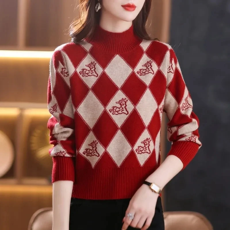 Autumn Winter Diamond plaid Cashmere Sweater Women's Warm Thick Loose Long Sleeve Soft Wool Sweaters Fashion Short Pullover Tops
Autumn Winter Diamond plaid Cashmere Sweater Women's Warm Thick Loose Long Sleeve Soft Wool Sweaters Fashion Short Pullover Tops