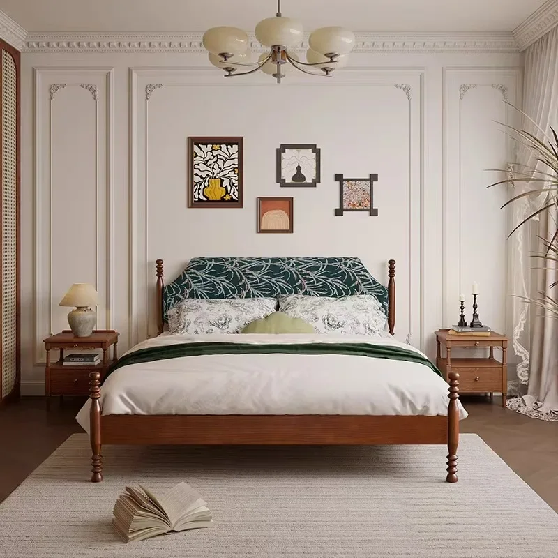 French retro solid wood master bedroom double wedding bed American rural small apartment soft bed
French retro solid wood master bedroom double wedding bed American rural small apartment soft bed