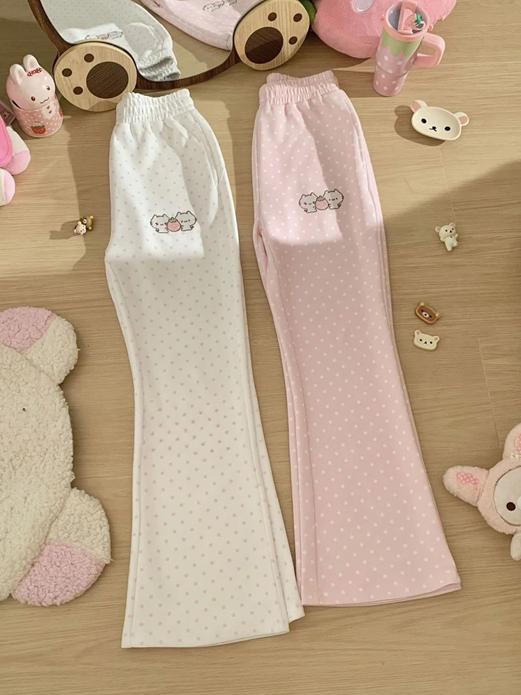 Cute Cartoon Dot Flare Pant Women High Waist Sweet Embroidery Casual Trousers Summer Casual Lady Preppy Style Japan Kawaii Pants
Cute Cartoon Dot Flare Pant Women High Waist Sweet Embroidery Casual Trousers Summer Casual Lady Preppy Style Japan Kawaii Pants