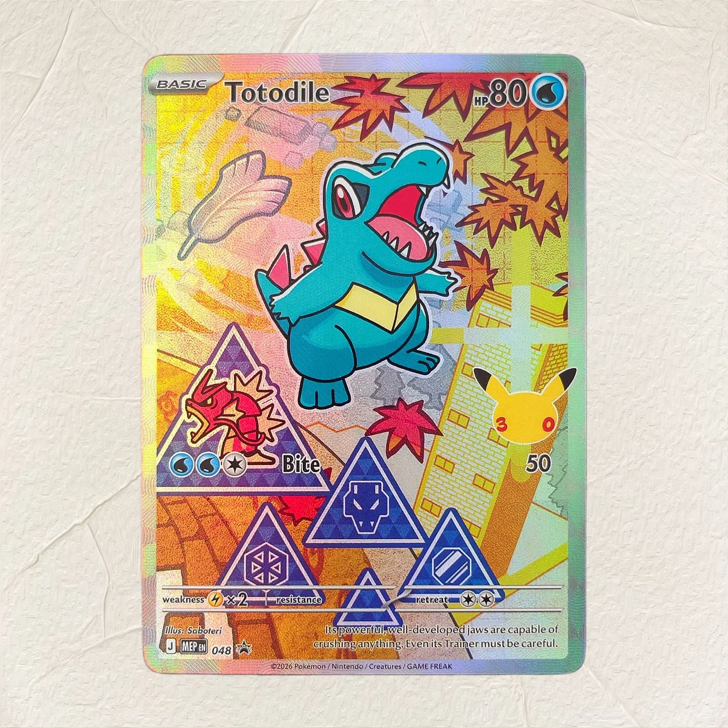 Pokemon English Totodile 048 DIY Holographic Foil Texture Card, Perfect Condition Premium Anime Collection Card
Pokemon English Totodile 048 DIY Holographic Foil Texture Card, Perfect Condition Premium Anime Collection Card