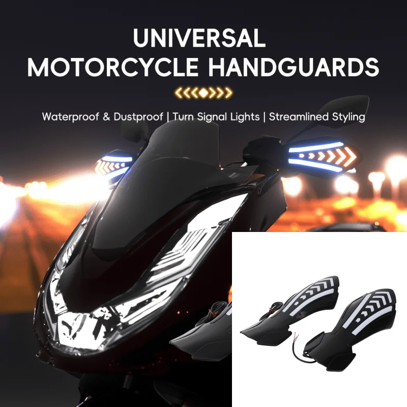 Motorcycle Universal Hand Guards With LED Flowing Turn Signals Anti-Scratch Motorbike Handlebar Wind Shield Modified Riding 12V
Motorcycle Universal Hand Guards With LED Flowing Turn Signals Anti-Scratch Motorbike Handlebar Wind Shield Modified Riding 12V