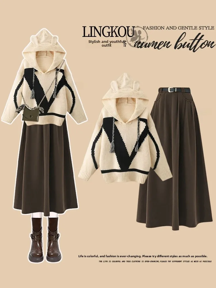 Large Size Autumn Design Color Block Hooded Shirt Korean Style Slimming Skirt Set Women Two Piece Set Fashionable Ensemble
Large Size Autumn Design Color Block Hooded Shirt Korean Style Slimming Skirt Set Women Two Piece Set Fashionable Ensemble