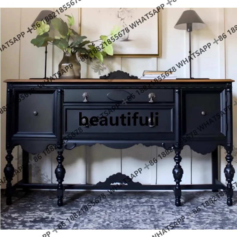 American solid wood porch cabinet, living room partition cabinet, French country black carved storage cabinet
American solid wood porch cabinet, living room partition cabinet, French country black carved storage cabinet