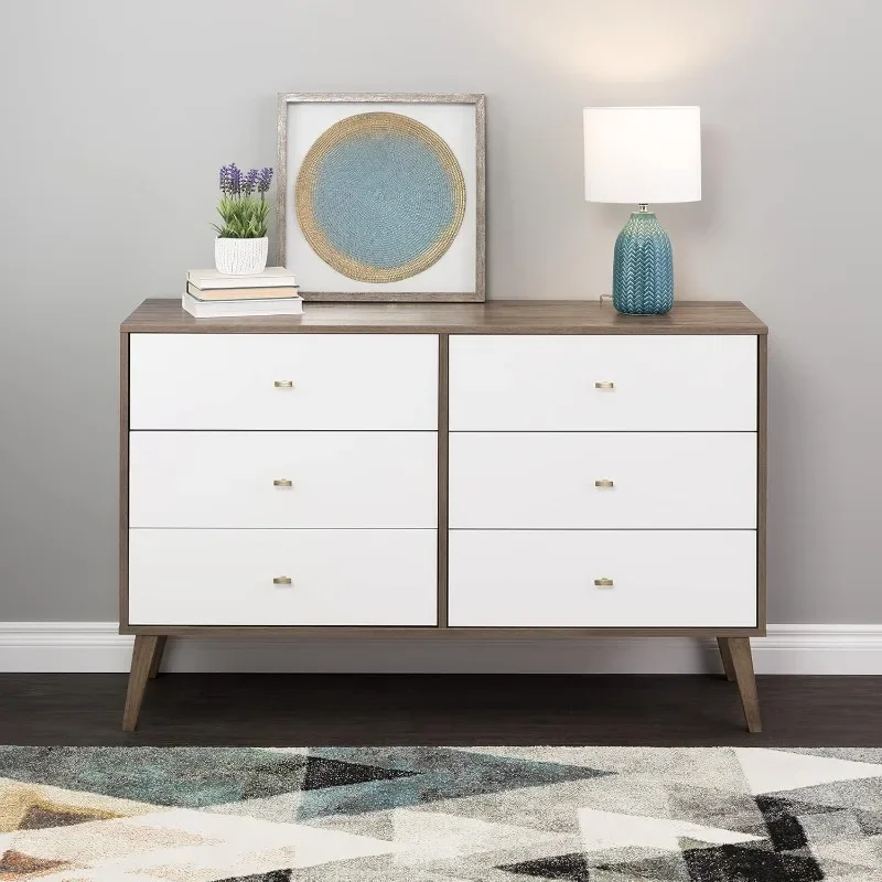 Milo Mid-Century 6 Drawer Dresser For Bedroom, 16" D x 52.50" W x 33" H, Brown/White
Milo Mid-Century 6 Drawer Dresser For Bedroom, 16" D x 52.50" W x 33" H, Brown/White