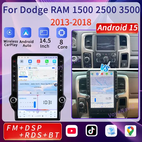 14.5" Car Radio Carplay Android 15 For Dodge RAM 1500 2500 3500 2013-2018 Qualcomm 6125 Video Player GPS Navigation WIFI 4G DSP