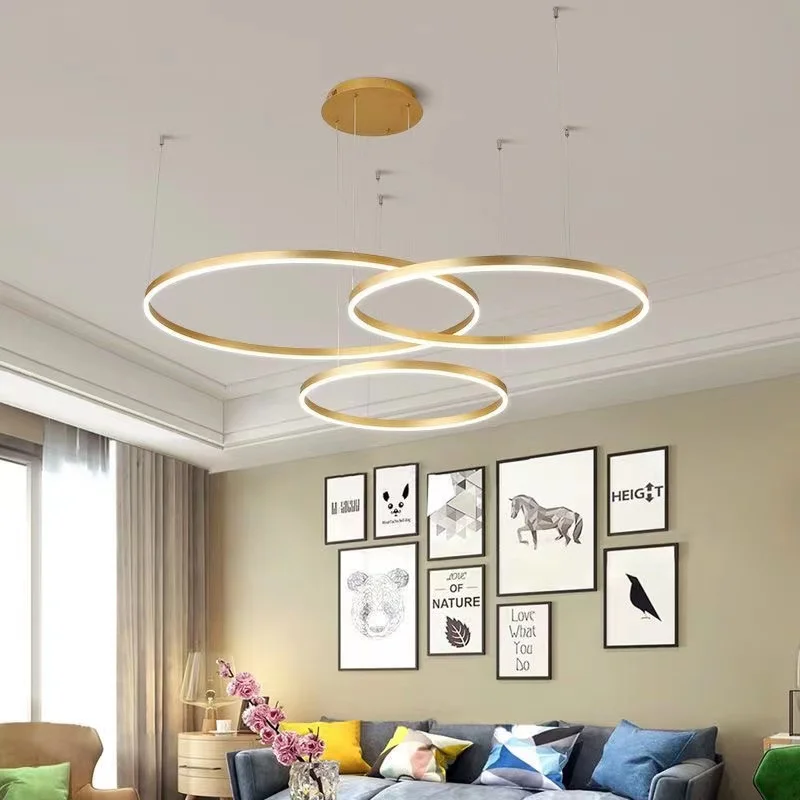 Living room chandelier Modern simplicity creative ring LED lamp behind the restaurant bedroom lobby gold color ring lamp
Living room chandelier Modern simplicity creative ring LED lamp behind the restaurant bedroom lobby gold color ring lamp