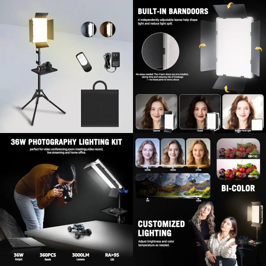 36W Photography Lighting, Bi-Color 2700K-6500K Studio Lights with Remoteand Display, CRI95+ 72" Video Lighting for Video Record
36W Photography Lighting, Bi-Color 2700K-6500K Studio Lights with Remoteand Display, CRI95+ 72" Video Lighting for Video Record