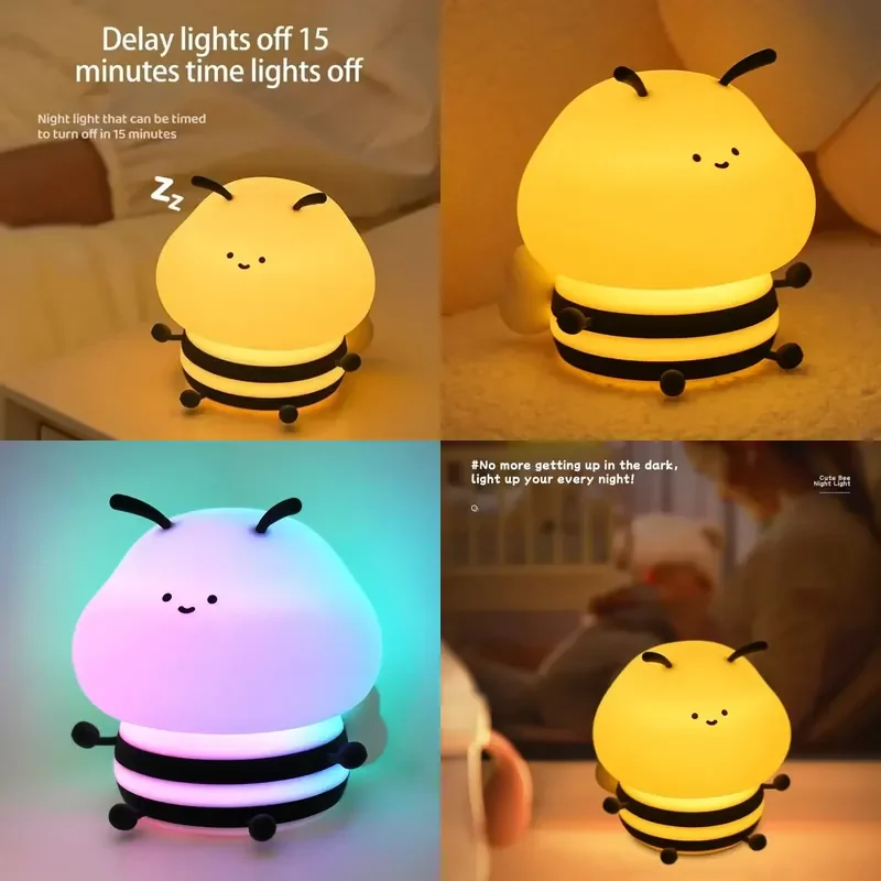 Cute LED Night light Bee Cartoon Animals Silicone Lamp for Children Kid Touch Sensor Timing USB Rechargeable For Birthday
Cute LED Night light Bee Cartoon Animals Silicone Lamp for Children Kid Touch Sensor Timing USB Rechargeable For Birthday