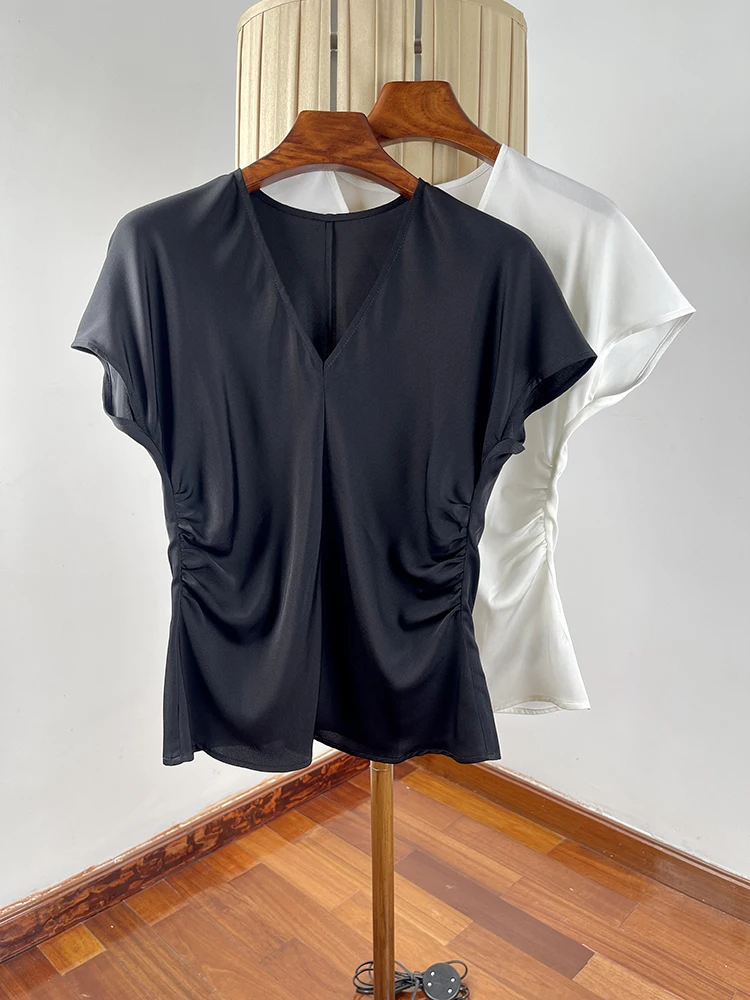 Шелковая женская футболка с V-образным вырезом, утягивающая талию, летняя, универсальная, с коротким рукавом, повседневная, модная, в китайском стиле, топ
Шелковая женская футболка с V-образным вырезом, утягивающая талию, летняя, универсальная, с коротким рукавом, повседневная, модная, в китайском стиле, топ