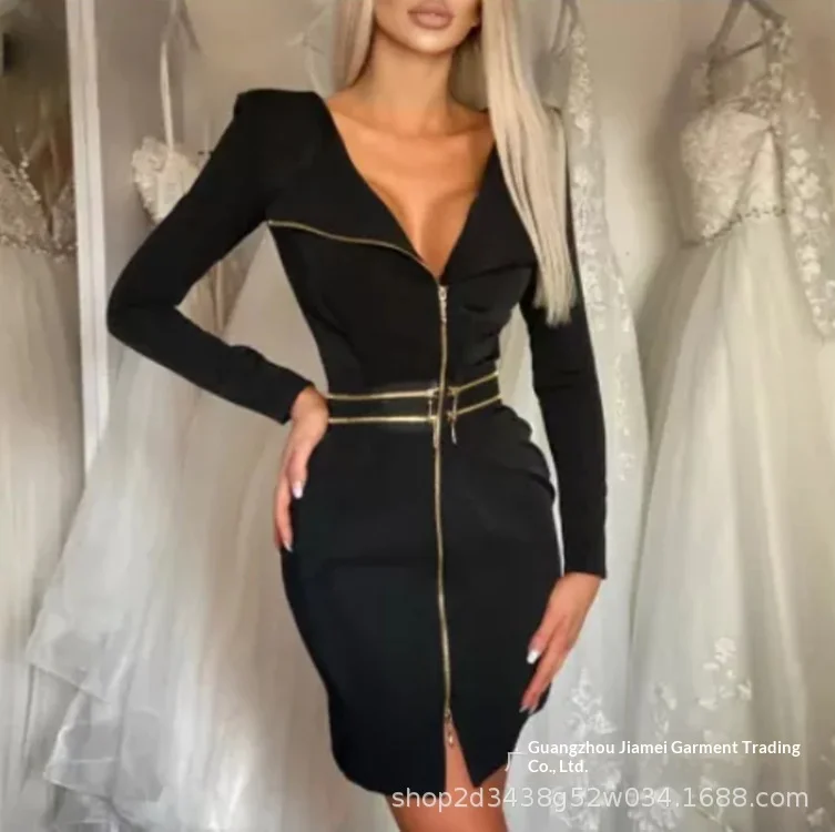 Sexy Black Zipper V Neck Bodycon Dresses for Women Spring Summer Evening Dress Bodycon Jumpsuit
Sexy Black Zipper V Neck Bodycon Dresses for Women Spring Summer Evening Dress Bodycon Jumpsuit