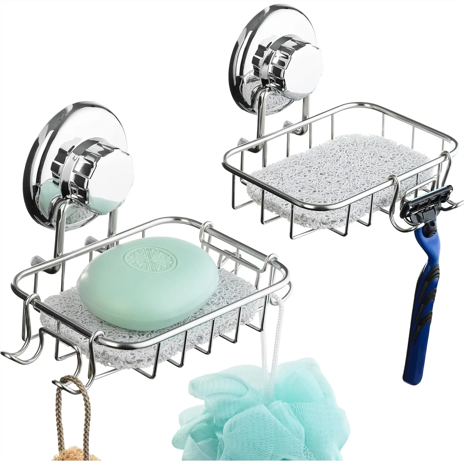 2-Pack Suction Cup Soap Holder for Shower with Hooks, Rustproof Stainless Steel Bar Soap Dish with Adhesive Mounting Options
2-Pack Suction Cup Soap Holder for Shower with Hooks, Rustproof Stainless Steel Bar Soap Dish with Adhesive Mounting Options