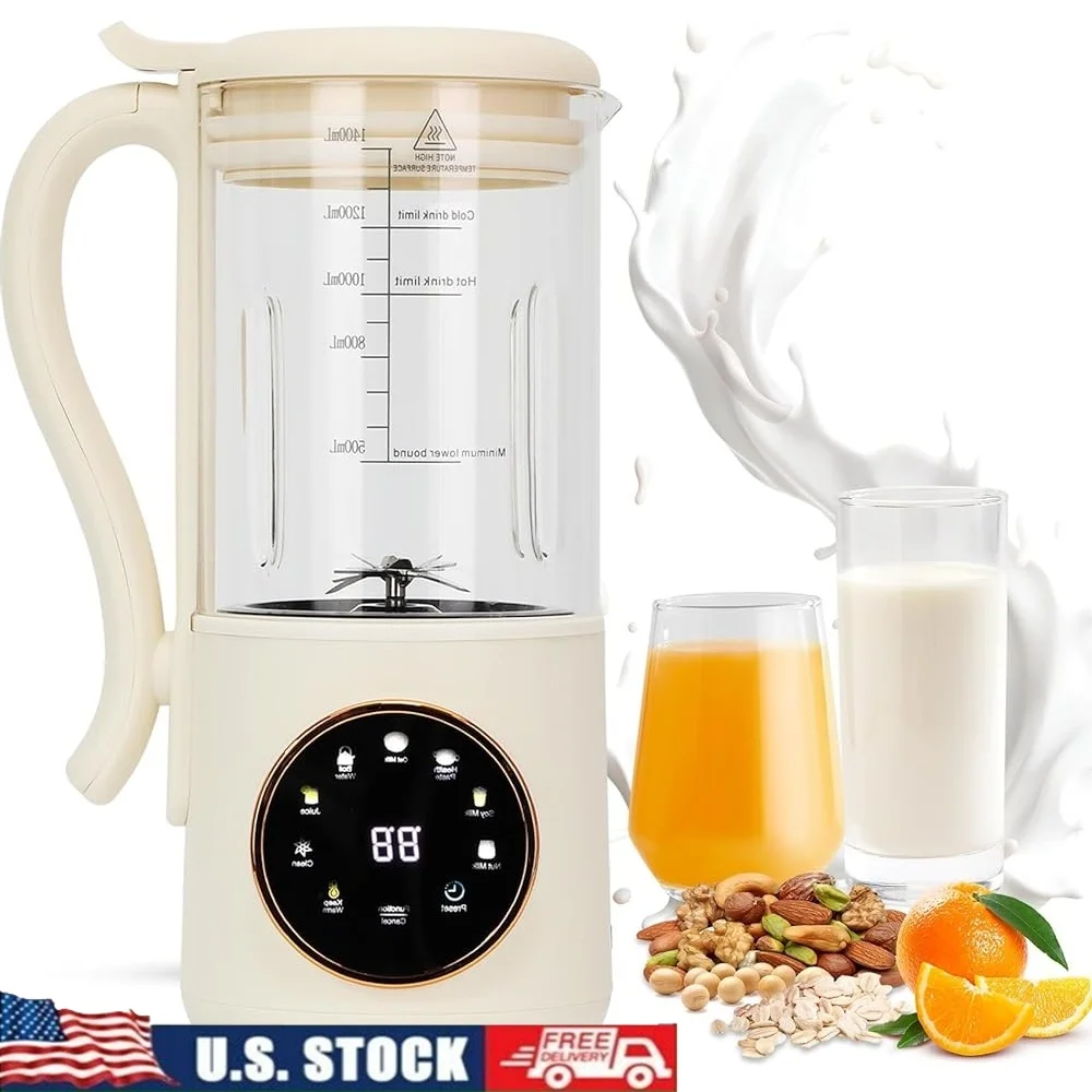 9 in 1 Soy Milk Maker Automatic Nut Milk Maker Self-Cleaning with 16 Blades Hot Cold Beverage Functions Recipe Book 
9 in 1 Soy Milk Maker Automatic Nut Milk Maker Self-Cleaning with 16 Blades Hot Cold Beverage Functions Recipe Book