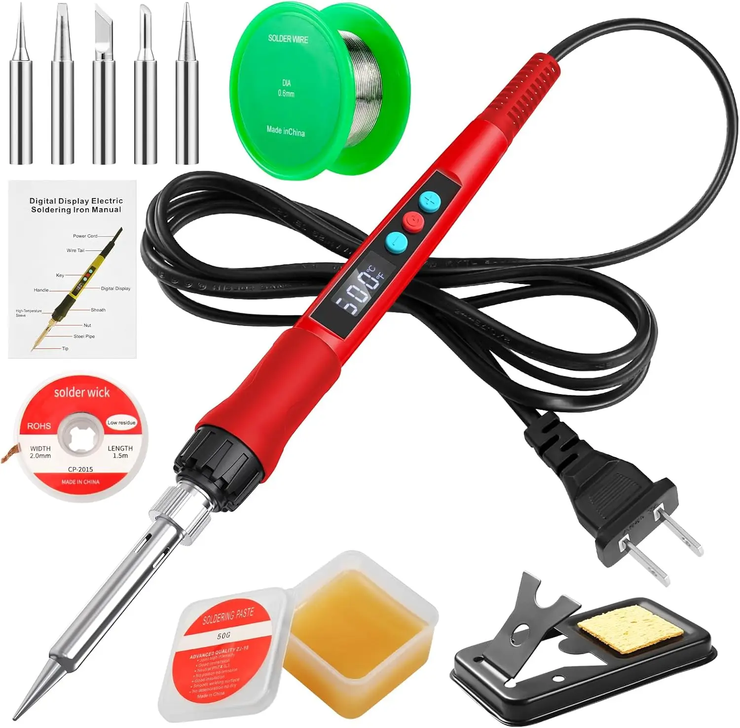 Soldering Iron Kit, 100W LED Digital Solder Gun with Ceramic Heater, Adjustable Temperature 180-500°C, Welding Tools for PCB
Soldering Iron Kit, 100W LED Digital Solder Gun with Ceramic Heater, Adjustable Temperature 180-500°C, Welding Tools for PCB