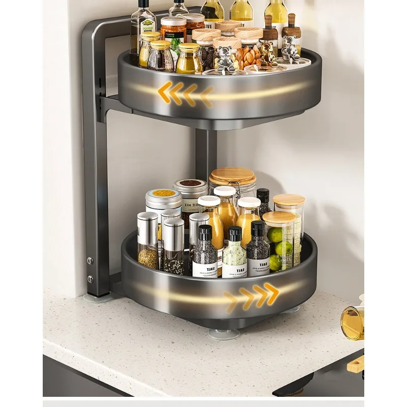 Kitchen rotating seasoning rack, double-layer household countertop, storage rack
Kitchen rotating seasoning rack, double-layer household countertop, storage rack