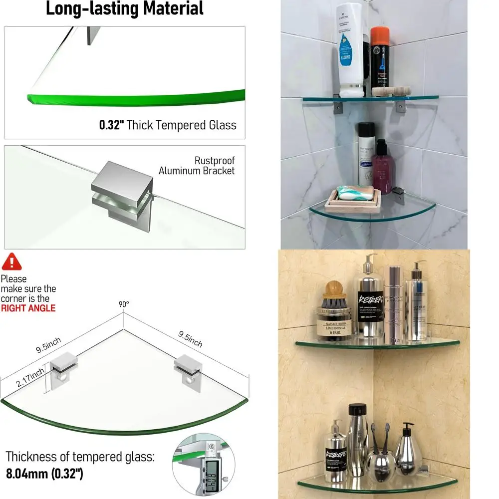 2-Piece Tempered Glass Shower Shelves - Rust-Resistant Aluminum Brackets, Easy Install Caddy for Bathroom Storage Inside Shower
2-Piece Tempered Glass Shower Shelves - Rust-Resistant Aluminum Brackets, Easy Install Caddy for Bathroom Storage Inside Shower