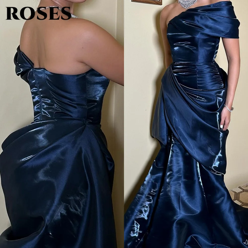 ROSES Navy Blue Prom Dresses One - Shoulder Shiny Satin Party Dress with Ruched Detail Mermaid Train Evening Gown Customized
ROSES Navy Blue Prom Dresses One - Shoulder Shiny Satin Party Dress with Ruched Detail Mermaid Train Evening Gown Customized